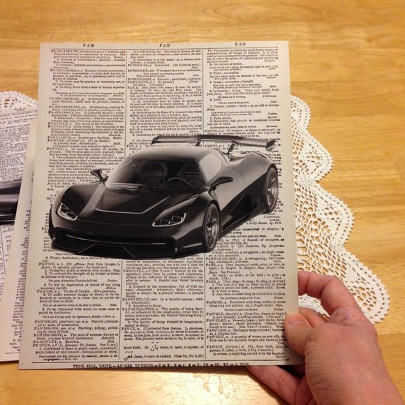 Expensive Vehicles on Newsprint wall art - Picture 4 of 7